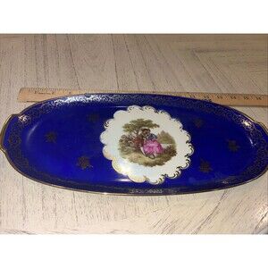 GLORIA Fine Porcelain Bavaria Courting Decor Cobalt Blue Gold Lace W. Germany
